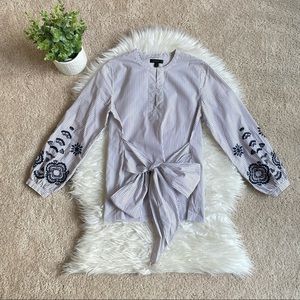 J. Crew Embroidered Front Tie Pinstripe Tunic